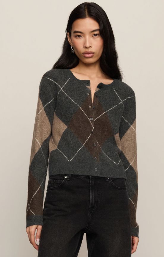 Medina Argyle Cardigan, Color: Charcoal Heather (CHH), Size: XS
