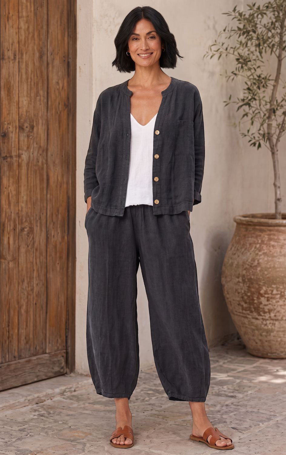 SICILY CARROT SHAPE LINEN PANTS, Color: ANTRACITE, Size: S