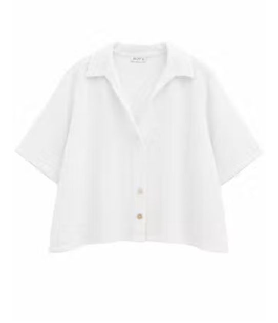 STELLA LINEN CROPPED SHORT BOXY SHIRT, Color: WHITE, Size: S