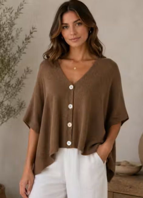 FLOR CROPPED KNIT CARDIGAN, Color: BROWN, Size: OS