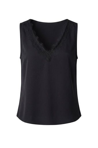 v-neck woven tank w/ lace trim, Colour: black, Size: XS