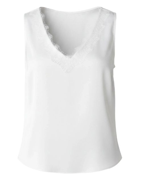 v-neck woven tank w/ lace trim