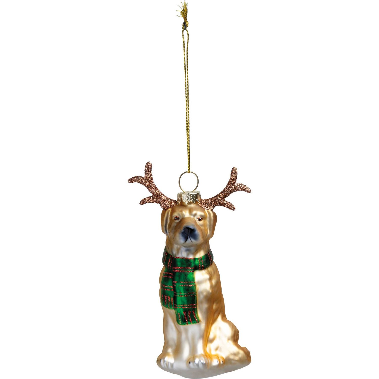 Glass Dog And Antlers Ornament
