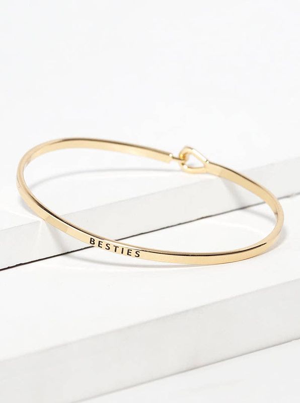 Besties Engraved Inspirational Bangle Bracelet: Gold