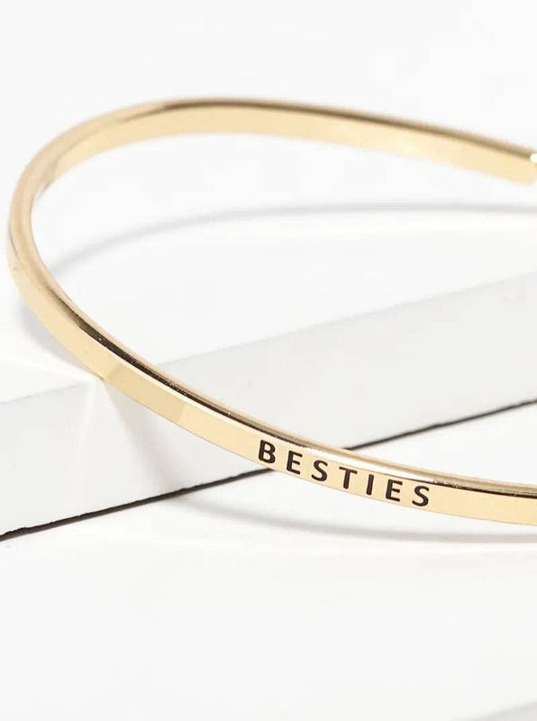 Besties Engraved Inspirational Bangle Bracelet: Gold