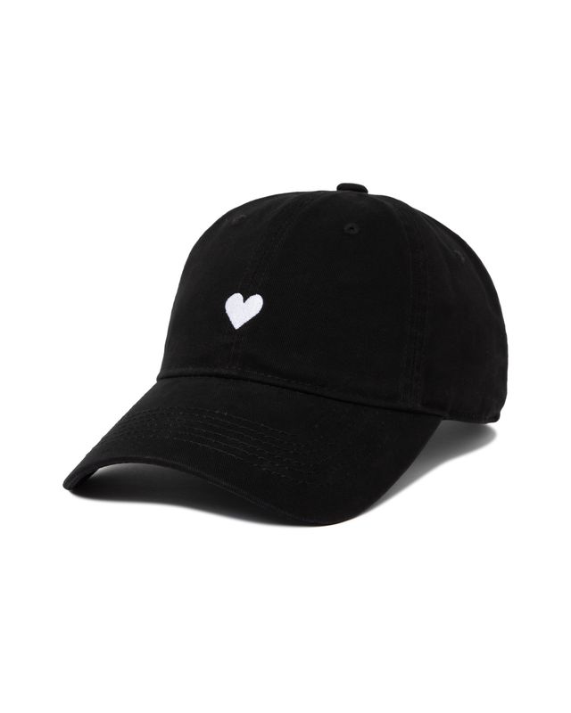 Black Cotton Dad Hat –  Embroidered Heart Cap