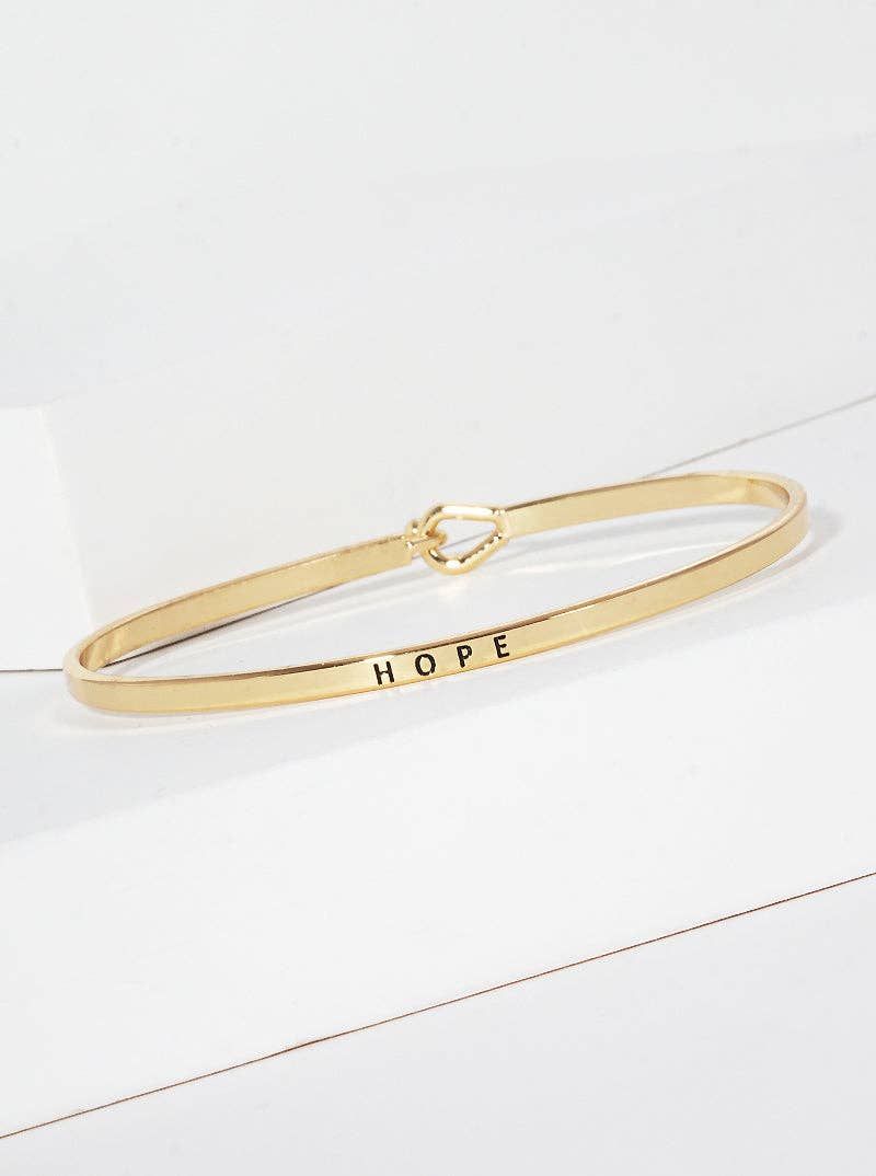 Hope Engraved Inspirational Bangle Bracelet: Gold