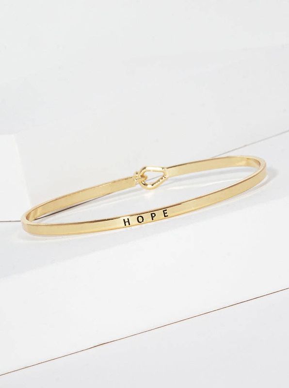 Hope Engraved Inspirational Bangle Bracelet: Gold