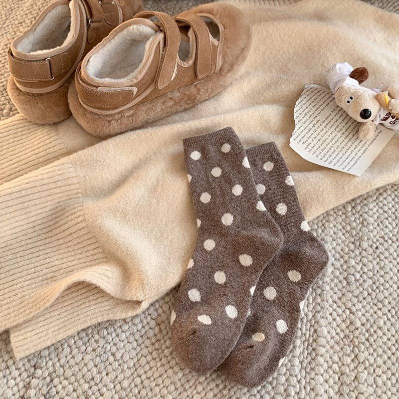 Color Block Thicken  Polka Dot Socks - Coffee