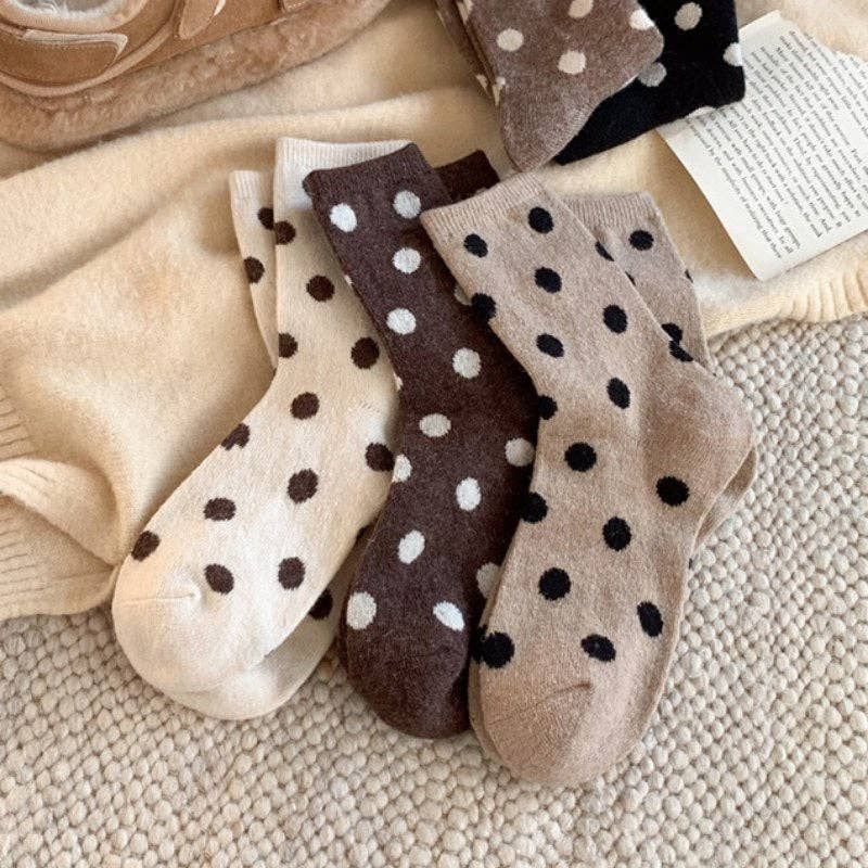Color Block Thicken  Polka Dot Socks - Coffee
