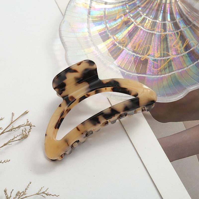 Vintage Tortoiseshell Leopard Acetate Hair Claw - Khaki