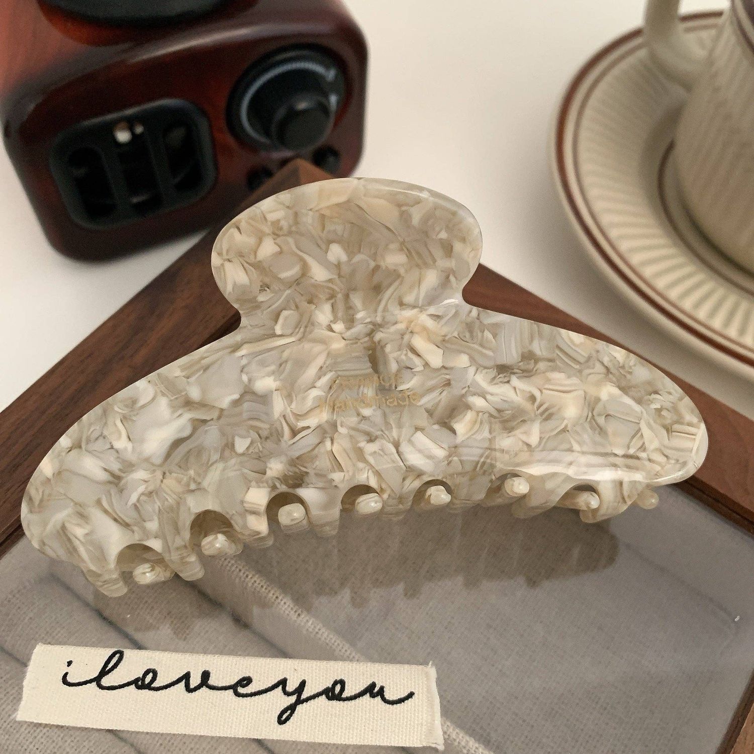 Floral Caramel Polka Dot Claw Clip - Cream