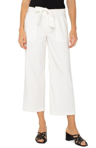belted wide leg crop 25', Colour: white, Size: 2