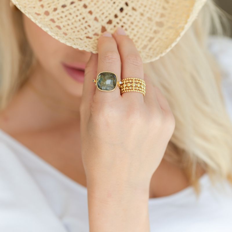 The Geometric Solitaire Stone Ring: White