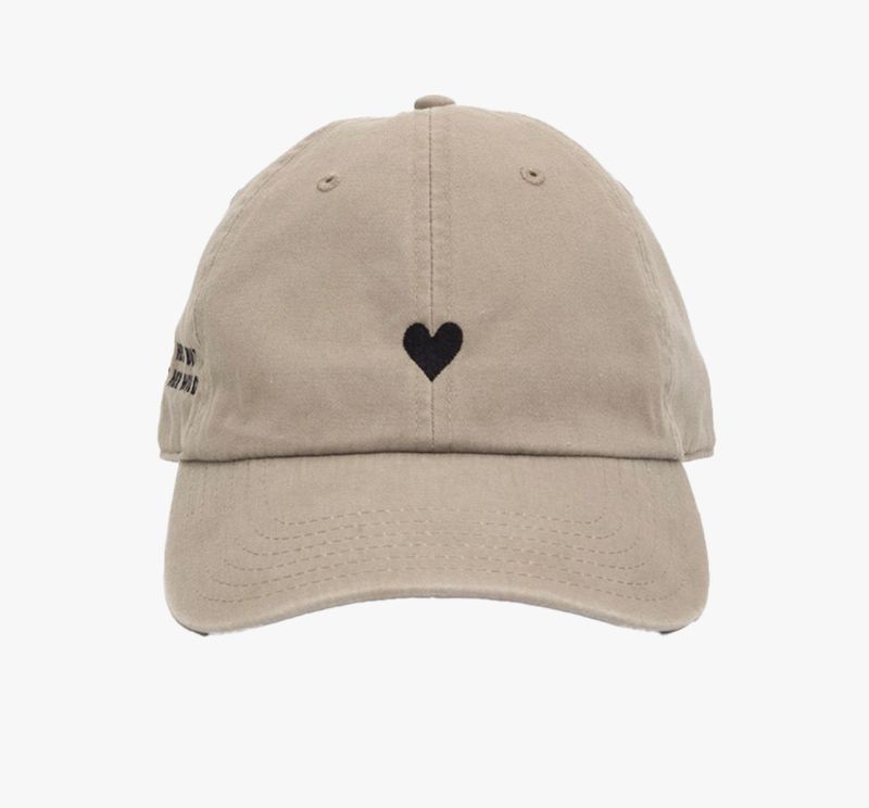 Cream  Cotton Dad Hat – Embroidered Heart Cap