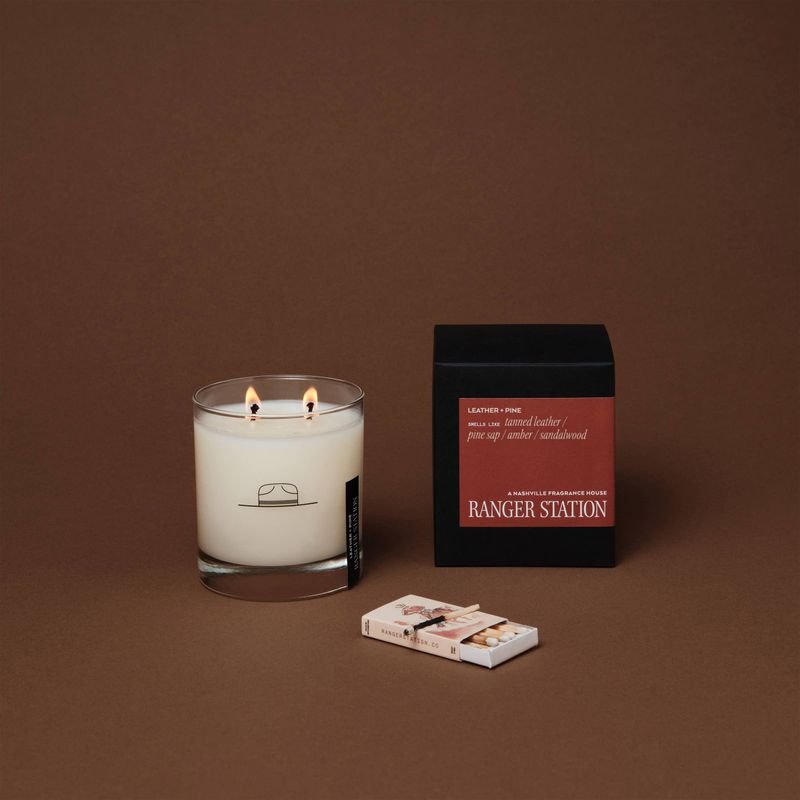 LEATHER + PINE CANDLE: 11 oz Rocks Glass