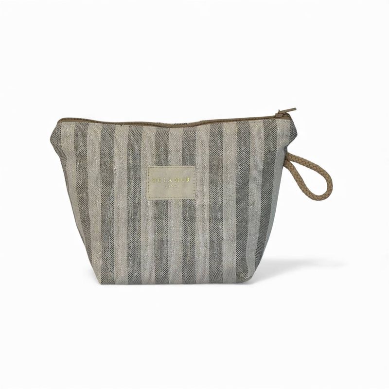 Striped Small Makeup Bag – Ecru &amp; Gray (Lugris)