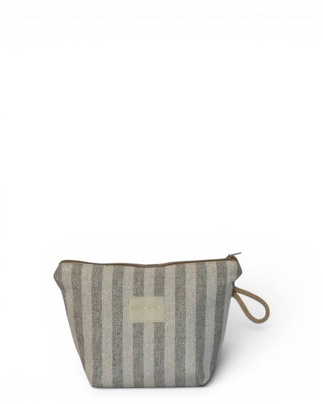 Striped Small Makeup Bag – Ecru &amp; Gray (Lugris)