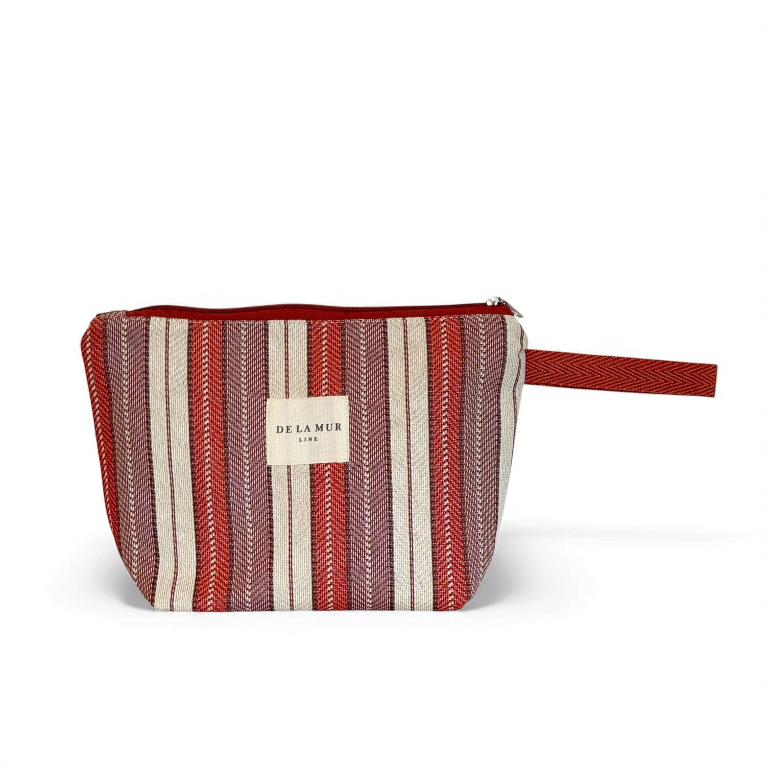 Striped Jacquard Large Makeup Bag – Burgundy &amp; Cream (Make)