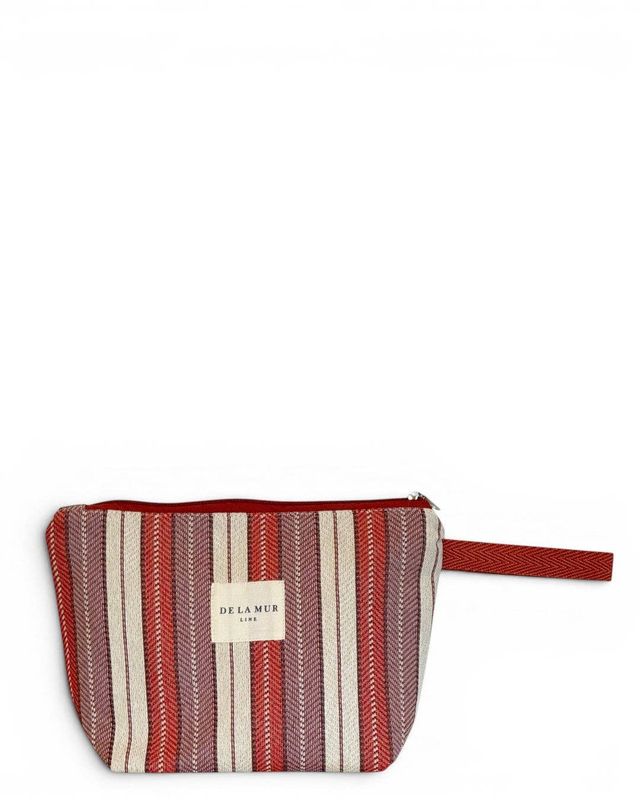 Striped Jacquard Large Makeup Bag – Burgundy &amp; Cream (Make)