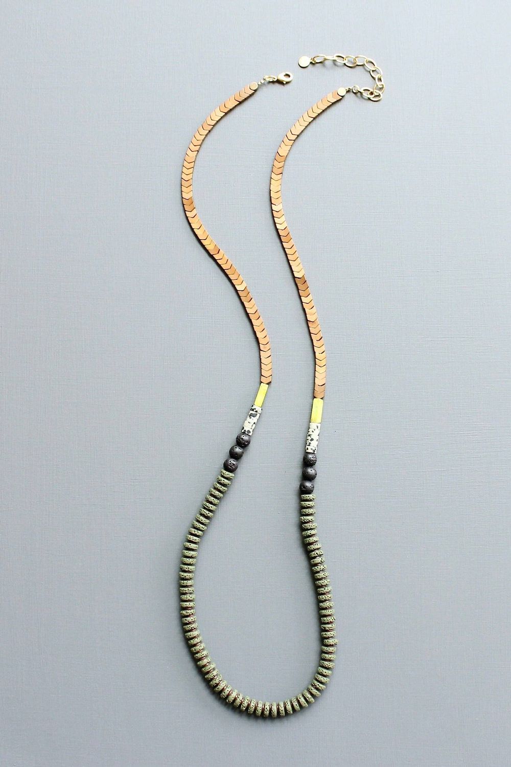 LEX132 Moss lava bead long necklace