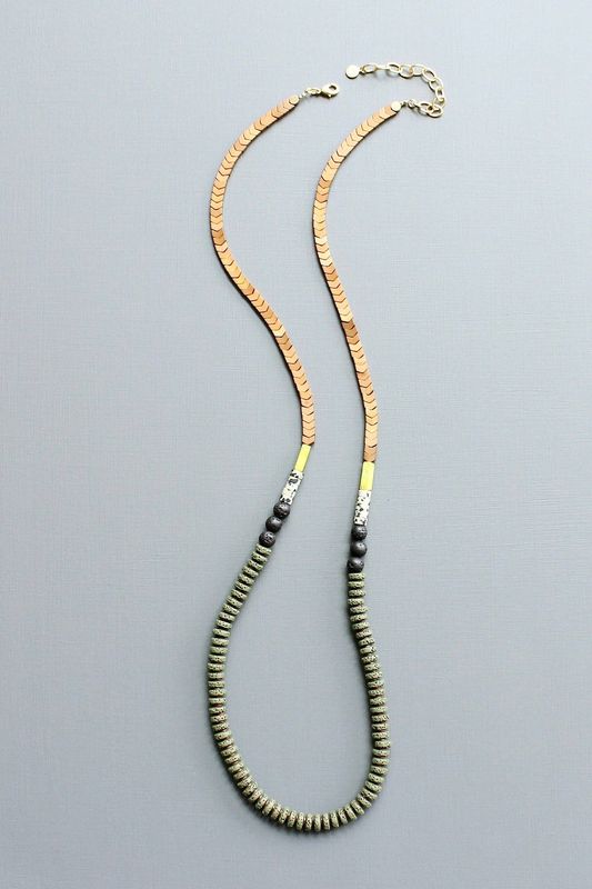LEX132 Moss lava bead long necklace