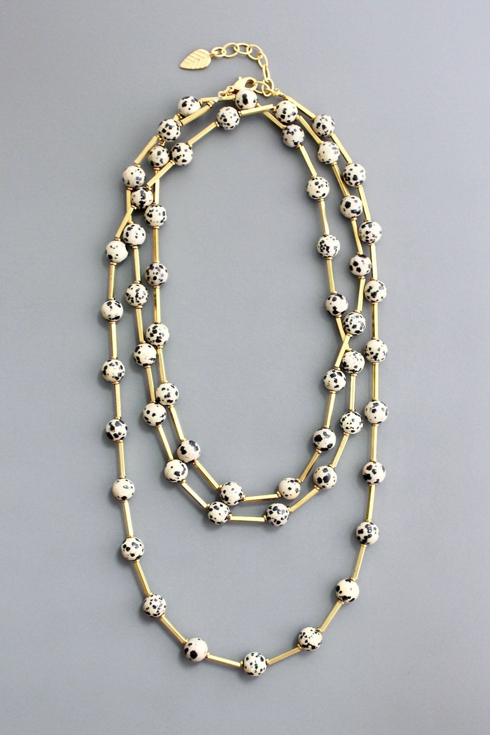 HYL160 Dalmatian jasper and brass necklace