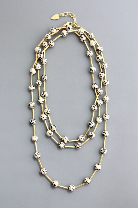 HYL160 Dalmatian jasper and brass necklace