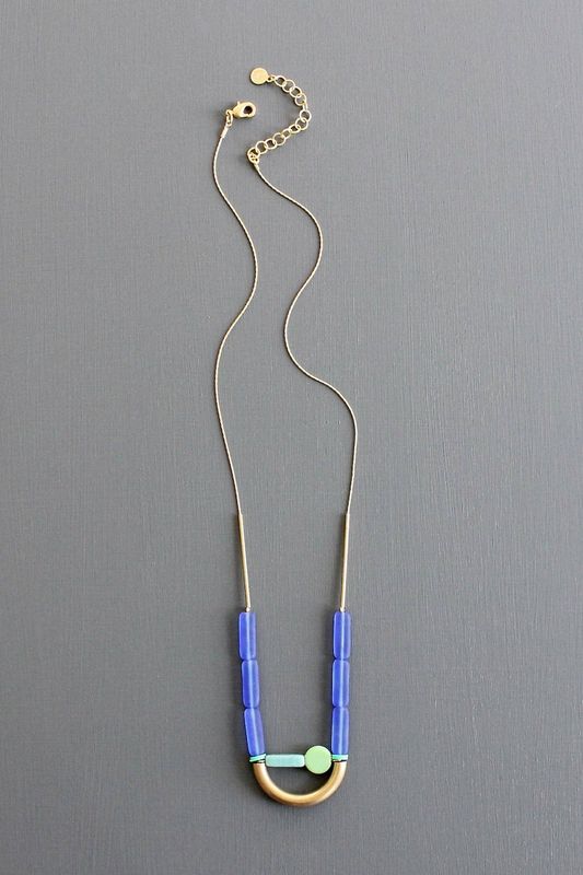 KYL121 cobalt and mint geometric necklace