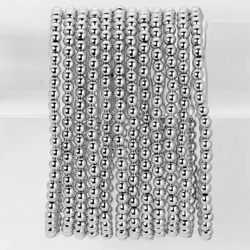 Classic Beaded Stretch Bracelets: Silver / 4mm