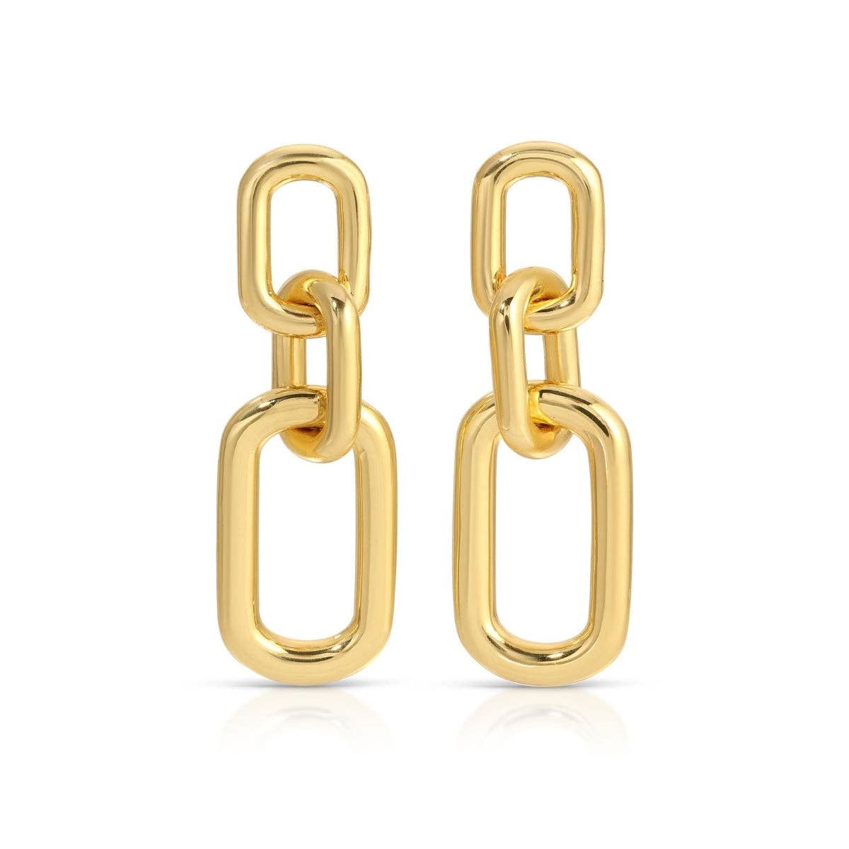 Long Link Stud Earrings: Gold