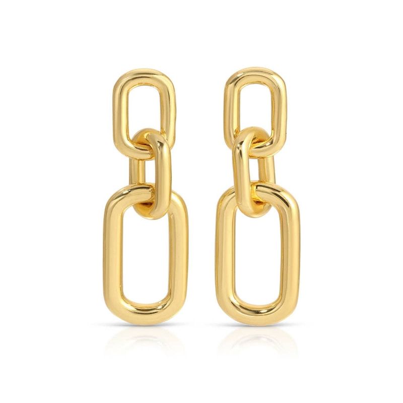 Long Link Stud Earrings: Gold