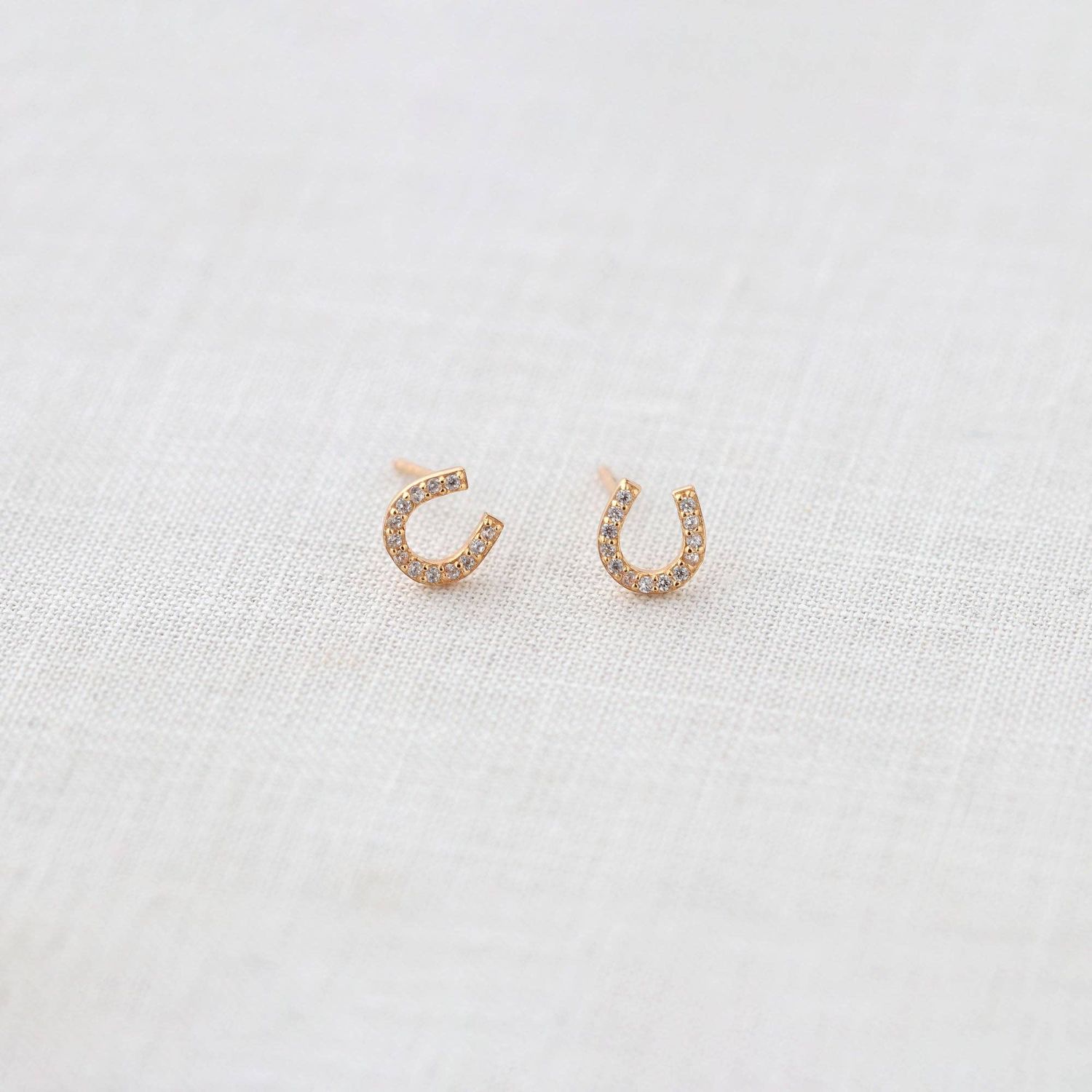 Horseshoe Crystal Stud Earrings: 18K Gold Vermeil