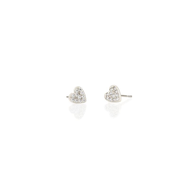 Heart Crystal Stud Earrings: Sterling Silver