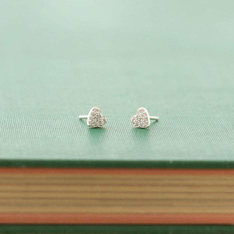 Heart Crystal Stud Earrings: Sterling Silver