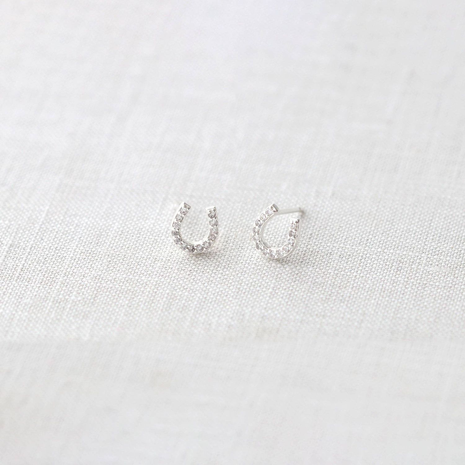 Horseshoe Crystal Stud Earrings: Sterling Silver