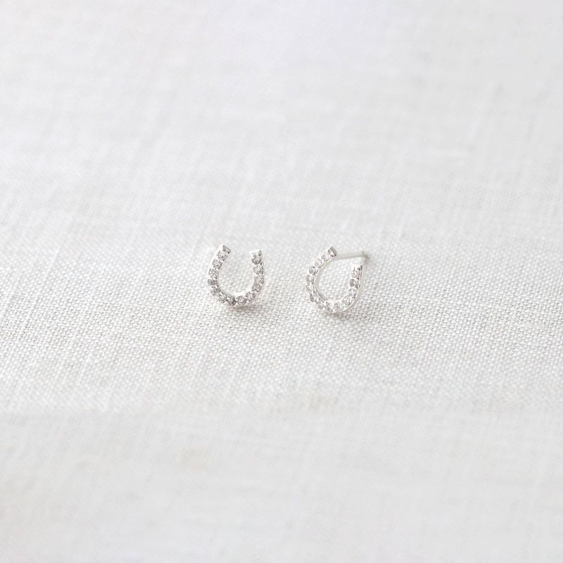 Horseshoe Crystal Stud Earrings: Sterling Silver