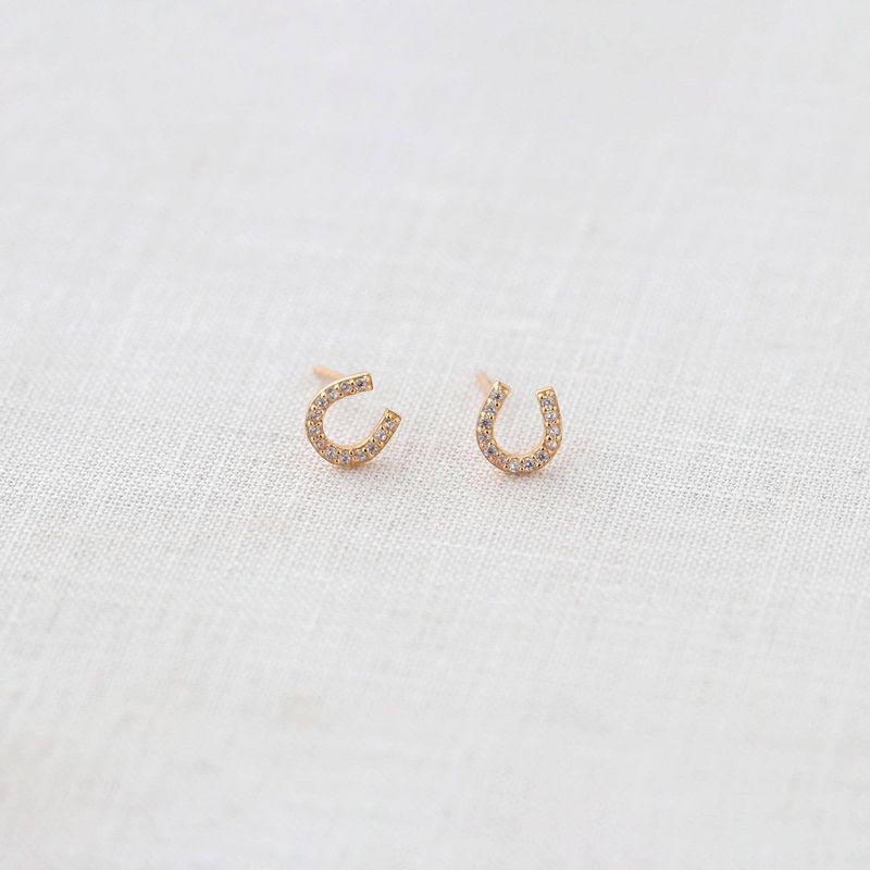 Horseshoe Crystal Stud Earrings: Sterling Silver