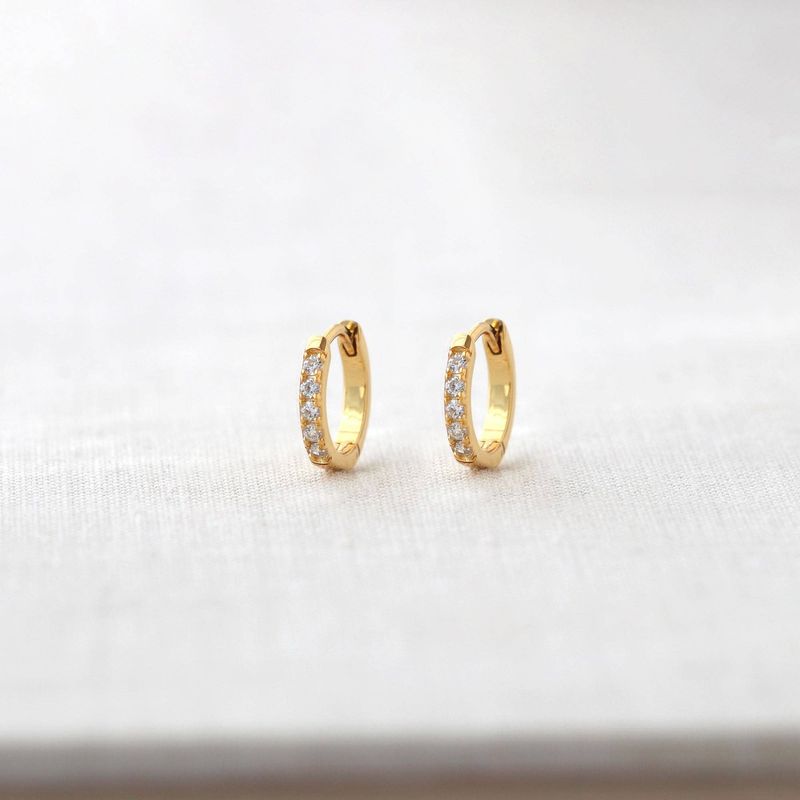 Crystal Huggie Hoop Earrings: Sterling Silver / Crystal