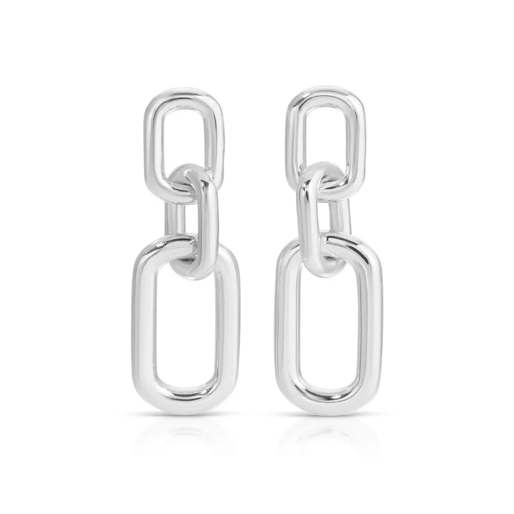 Long Link Stud Earrings: Silver