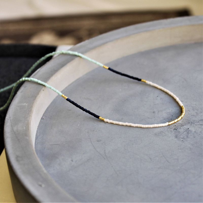 Lithe Beaded Necklace - Navy, Mint &amp; Ivory
