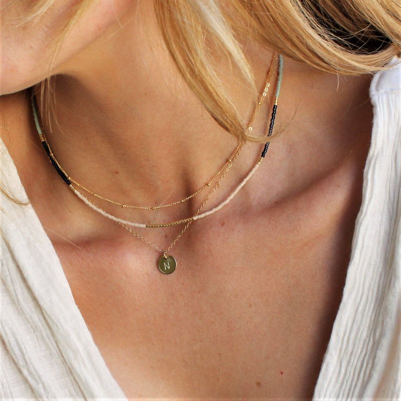 Lithe Beaded Necklace - Navy, Mint &amp; Ivory