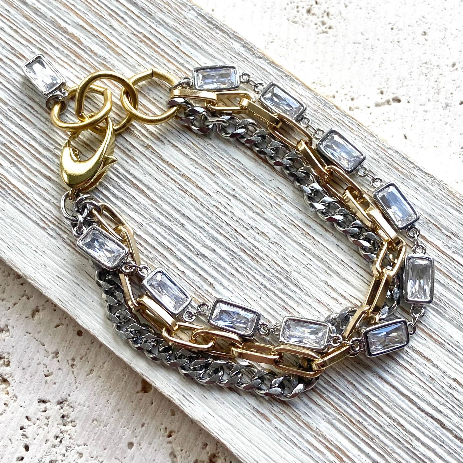 Mixed metal non tarnishing necklace edgy glam jewelry: Bracelet