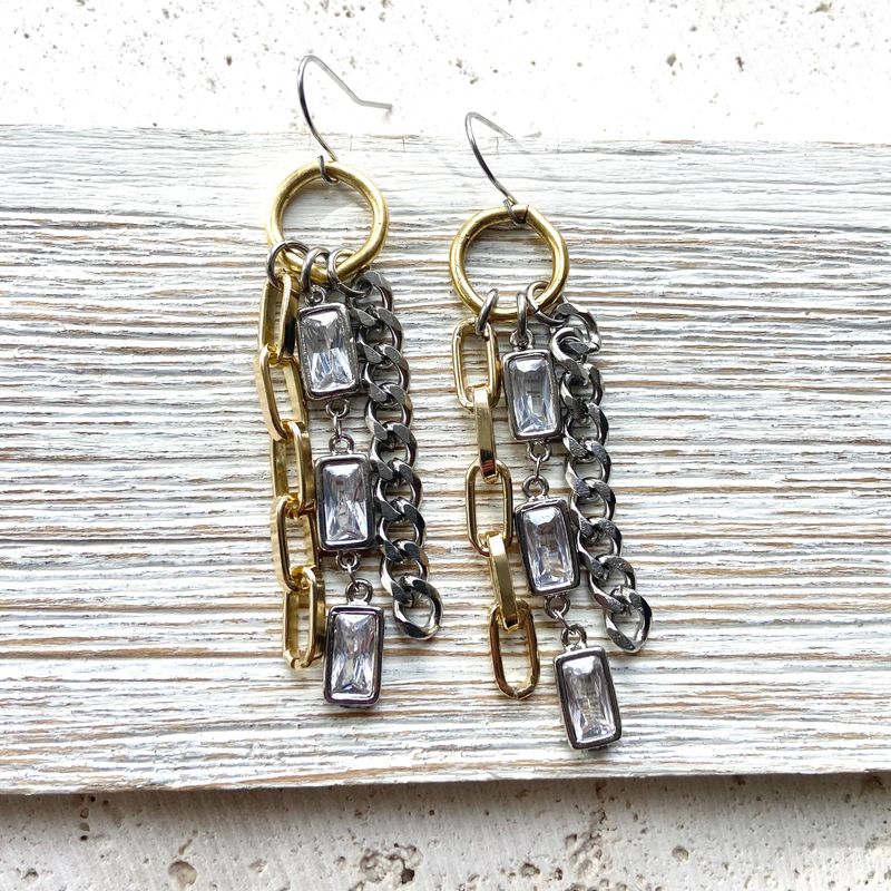 Mixed metal non tarnishing necklace edgy glam jewelry: Earrings