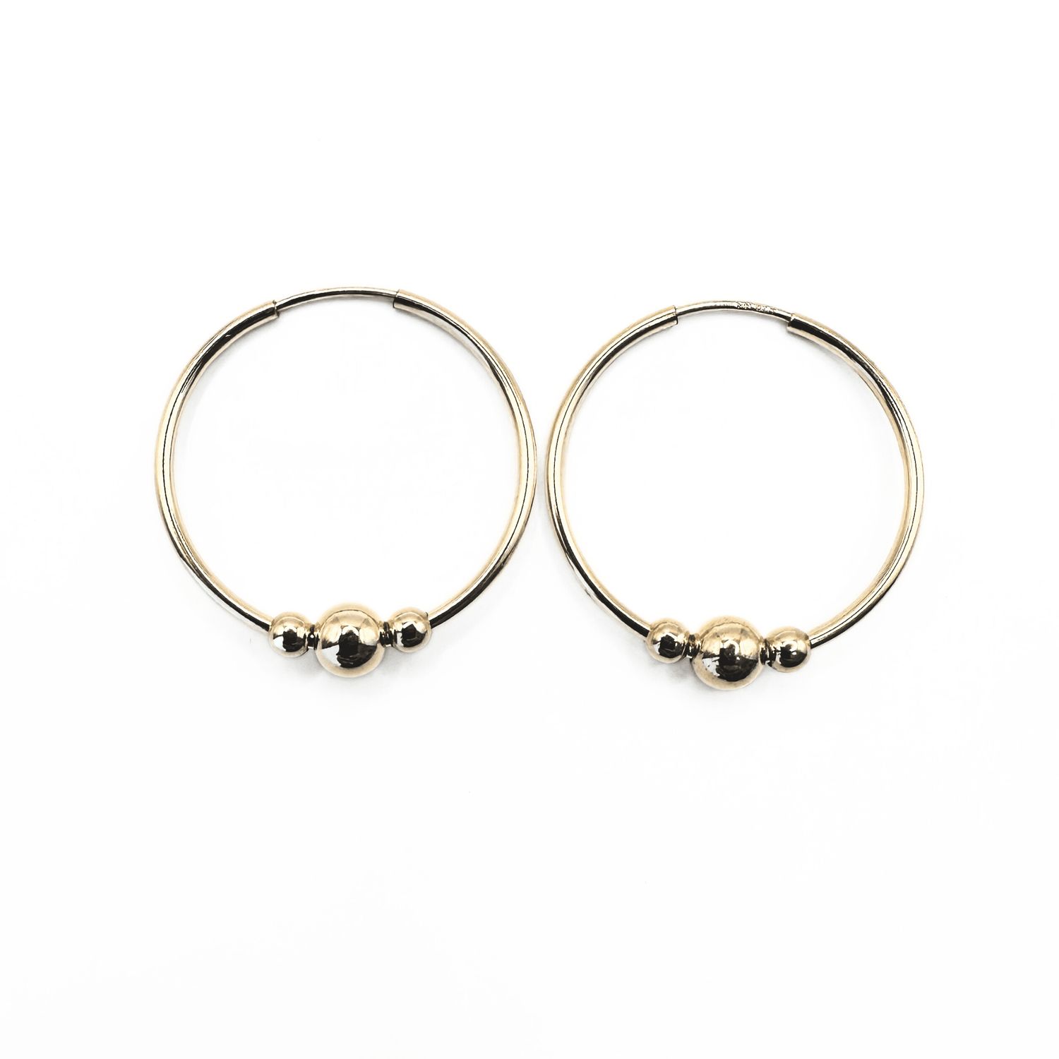 The Endless Summer Hoops Collection 14k gold-filled &amp; sterling silver: 3mm + 5mm gold beads on gold