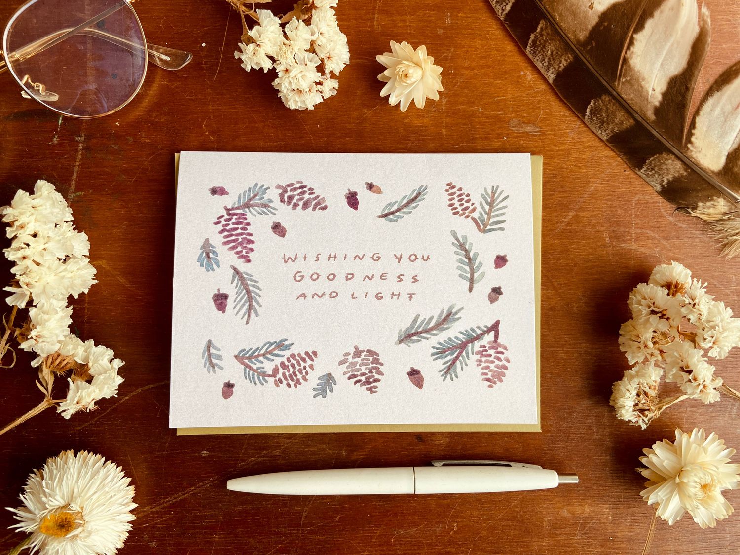 Wishing You Goodness and Light Cozy Rustic Christmas Card