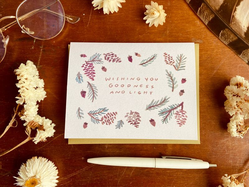 Wishing You Goodness and Light Cozy Rustic Christmas Card