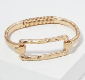 Hammered Rectangle Accent Spring Hook Bangle