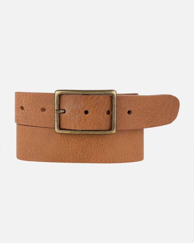 May | Classic Leather Belt with Rectangular Buckle: Sand / S-85