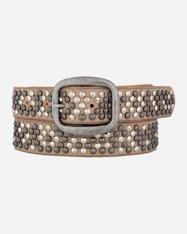 Britta | Pyramid Multi Studded Leather Belt: Creme / M-75